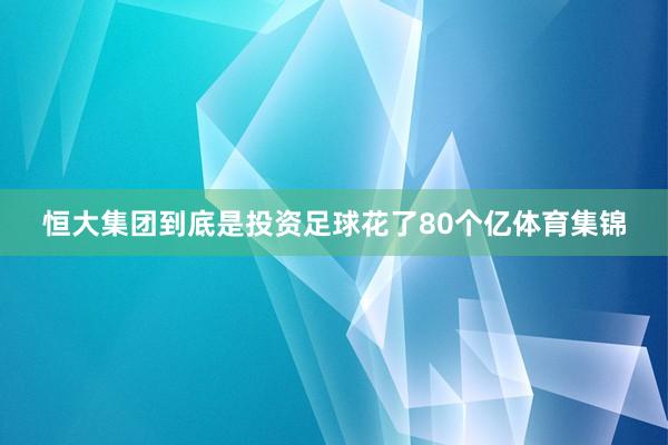 恒大集团到底是投资足球花了80个亿体育集锦